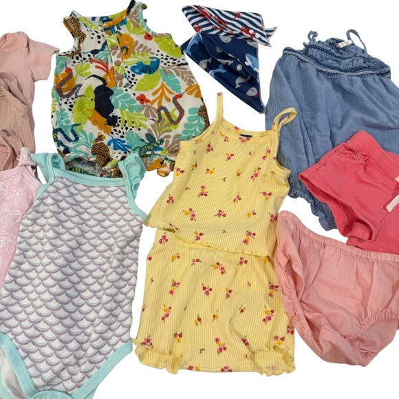 5 for $25!! Baby Girl Bundle of 11 Plus 2 Shorts Plus 2 Head Scarves! 3-6 Months - Picture 4 of 10